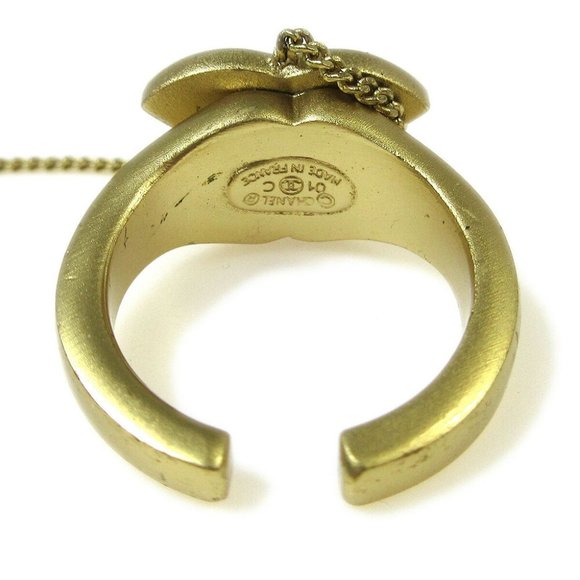 Auth CHANEL CC Logos Rhinestone Bangle Chain Ring - Picture 4 of 5